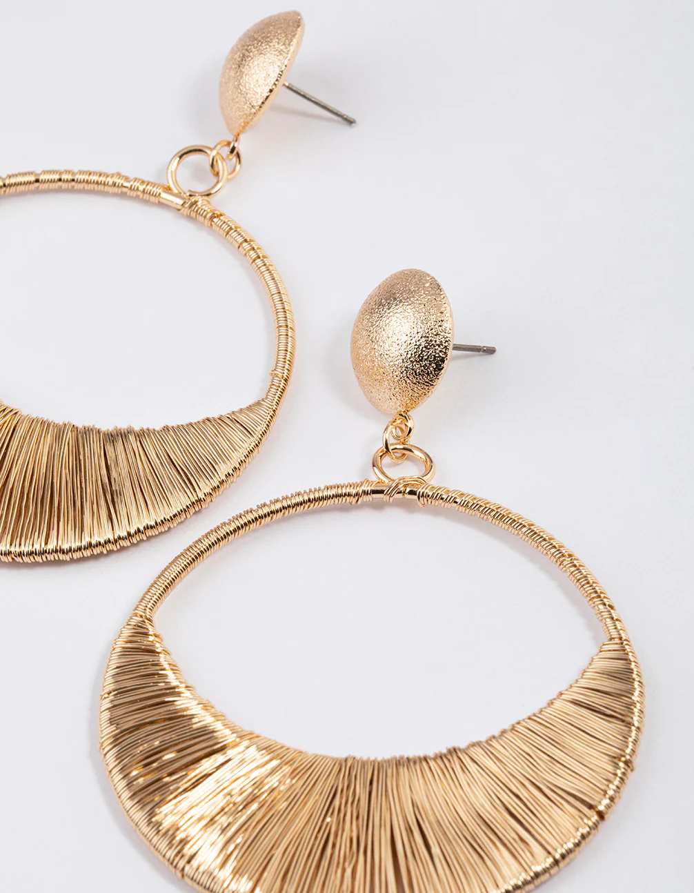 Gold Half Round Threader Wrap Drop Earrings - Image 2