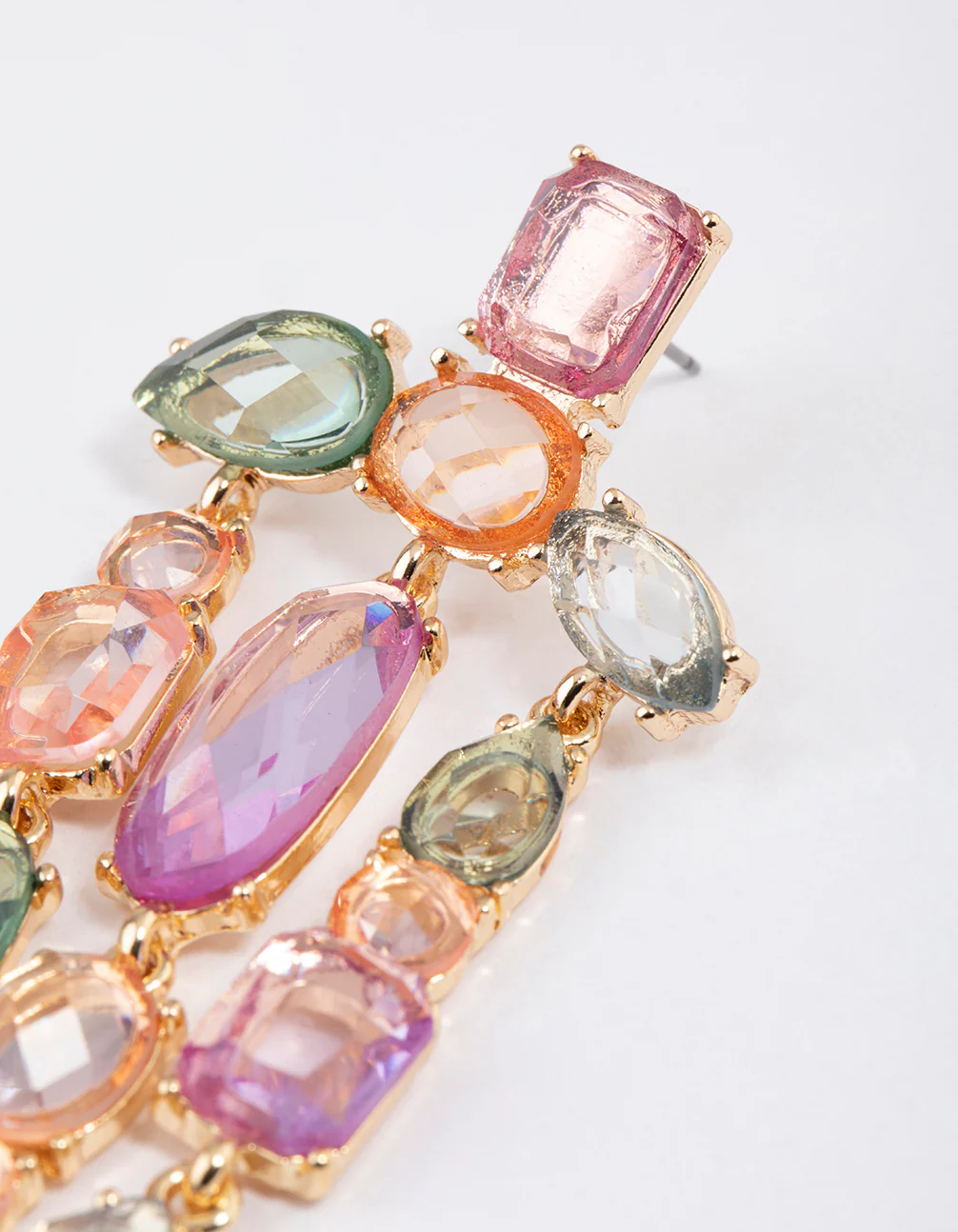 Gold Statement Mixed Jewel Drop Earrings - Image 3