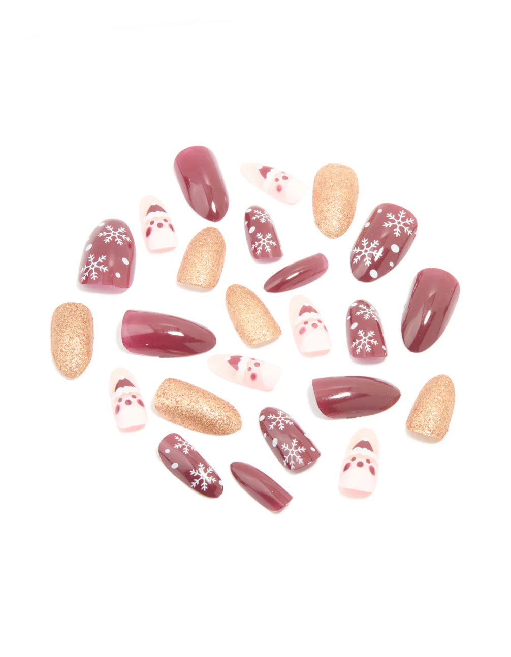 Burgundy & Gold Glitter Snowflake Press-On Nail Set - Image 2