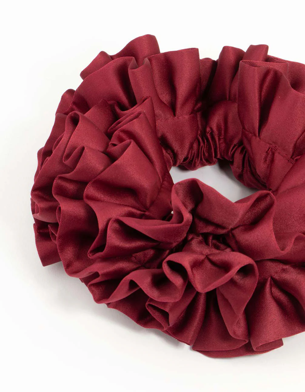 Burgundy Large Ruffle Fabric Scrunchie - Image 3