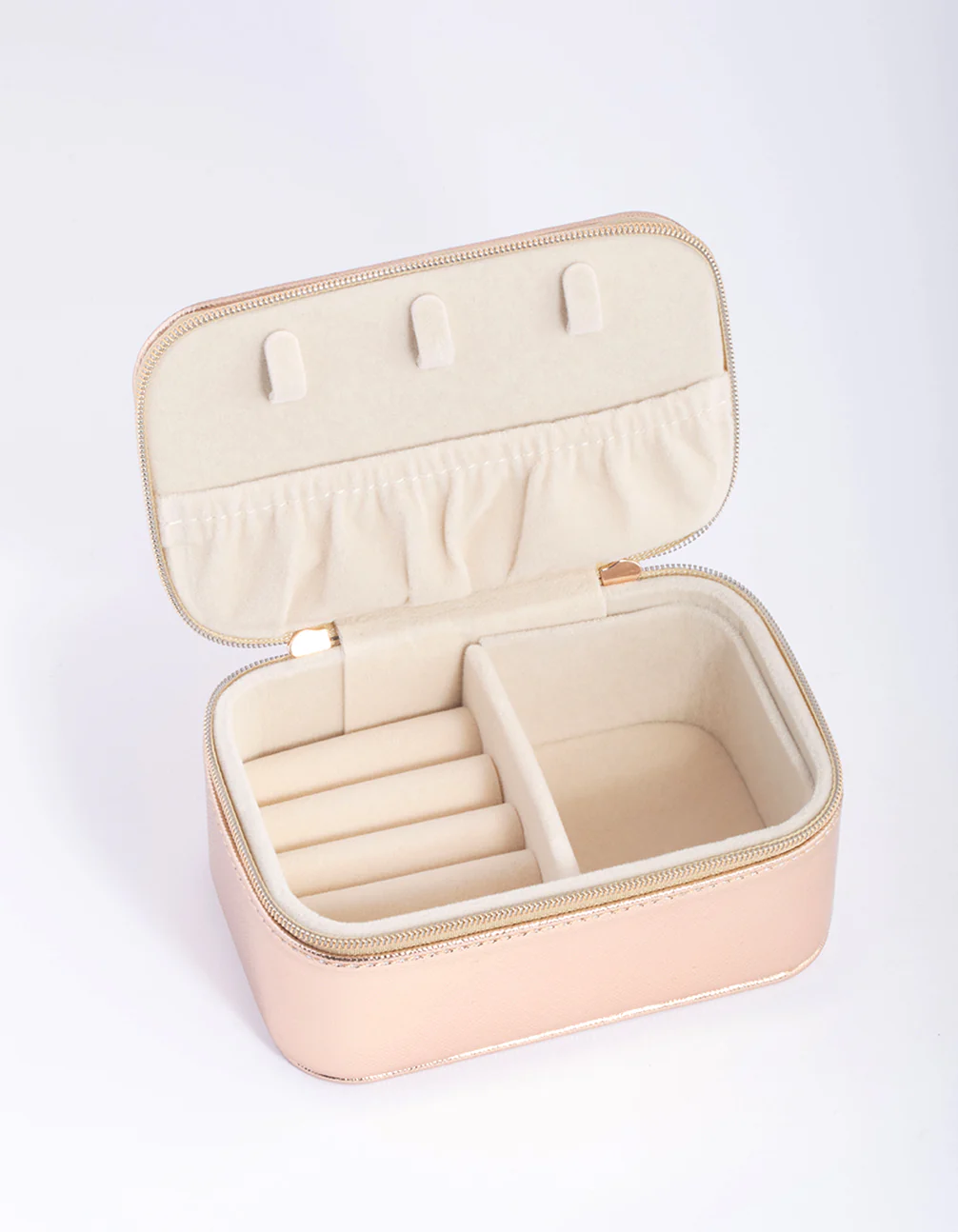 Rose Gold Shiny Faux Leather Rectangle Jewellery Box - Image 2