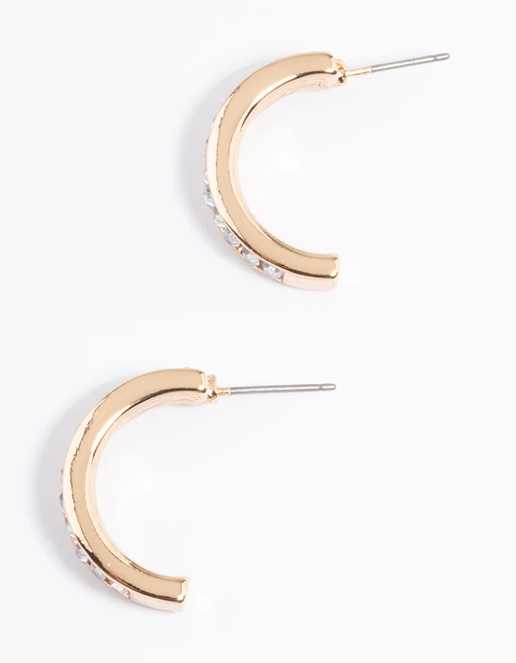 Gold Clear Huggie Earrings - Image 5
