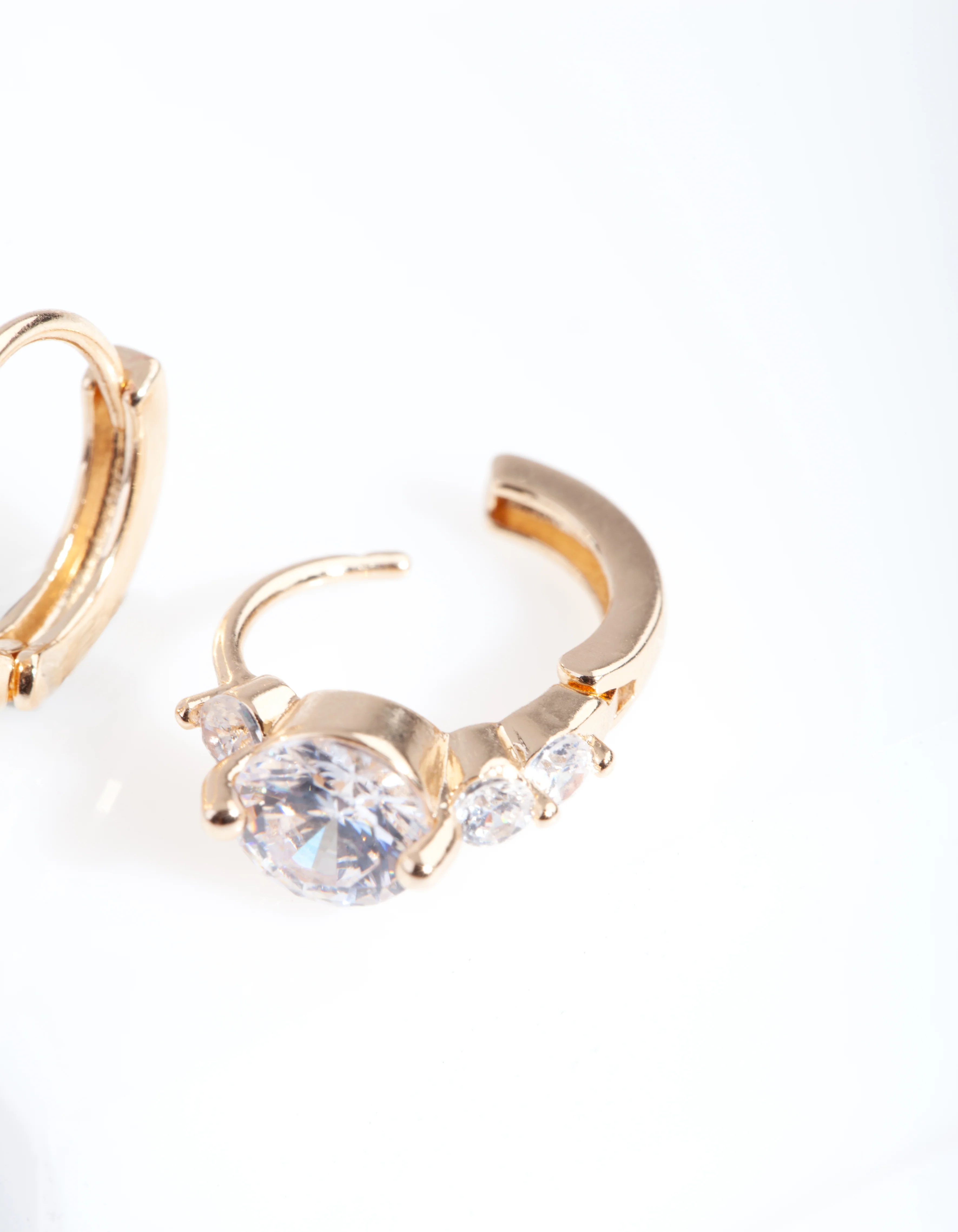 Gold Cubic Zirconia Stone Huggie Earrings - Image 5