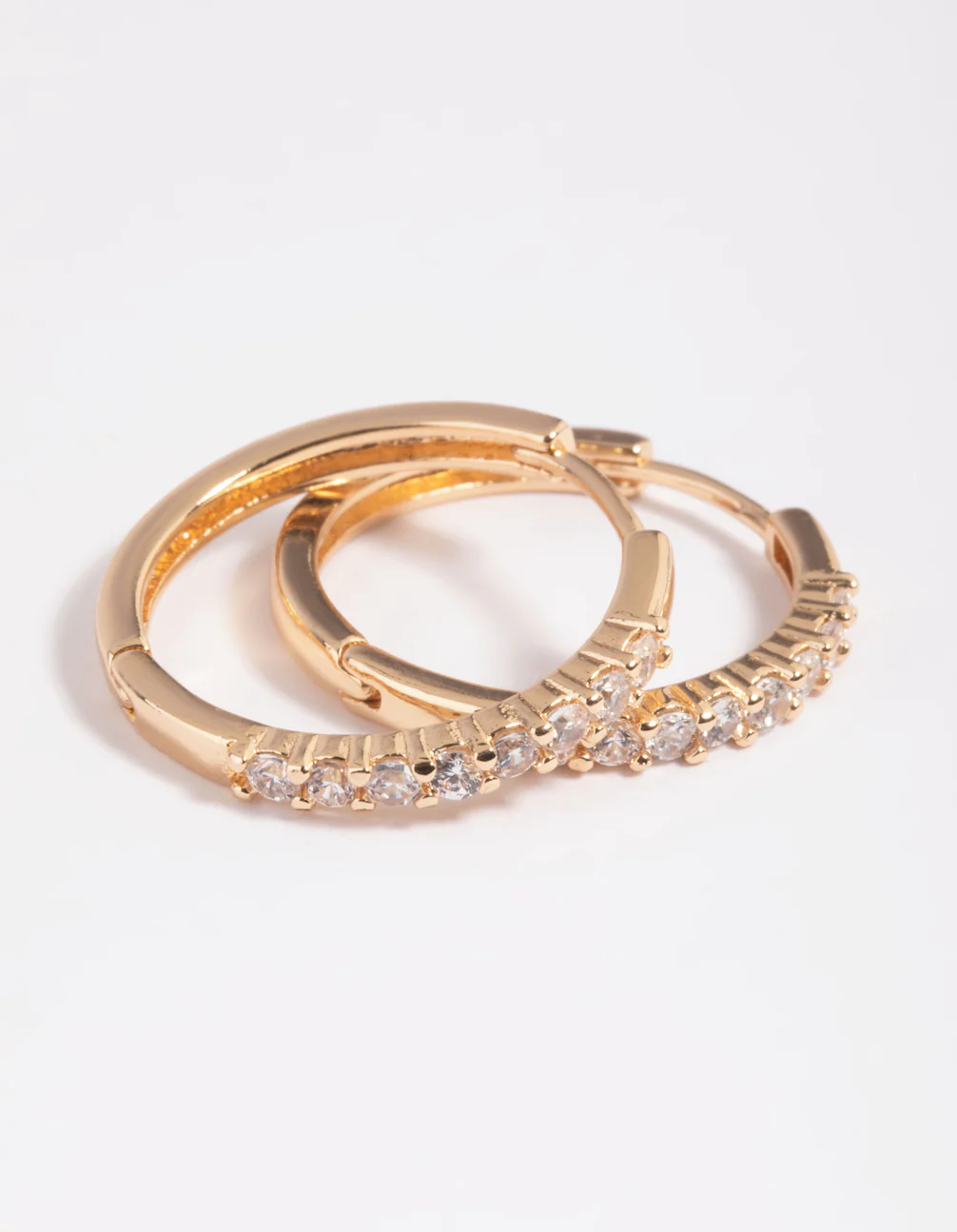 Gold Cubic Zirconia Huggie Hoop Earrings - Image 4