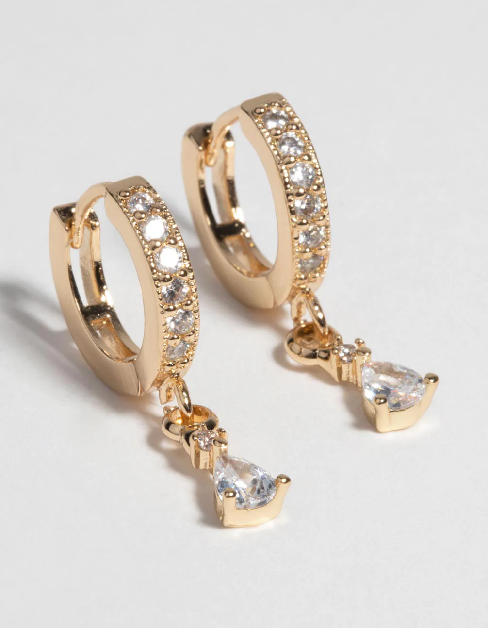 Gold Huggie Hoop Earrings with Cubic Zirconia - Image 2