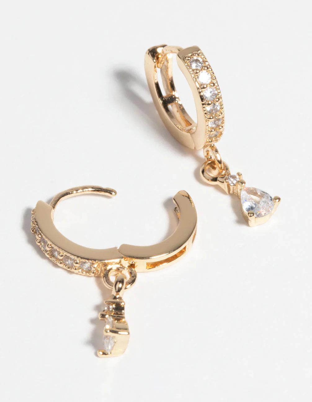 Gold Huggie Hoop Earrings with Cubic Zirconia - Image 3
