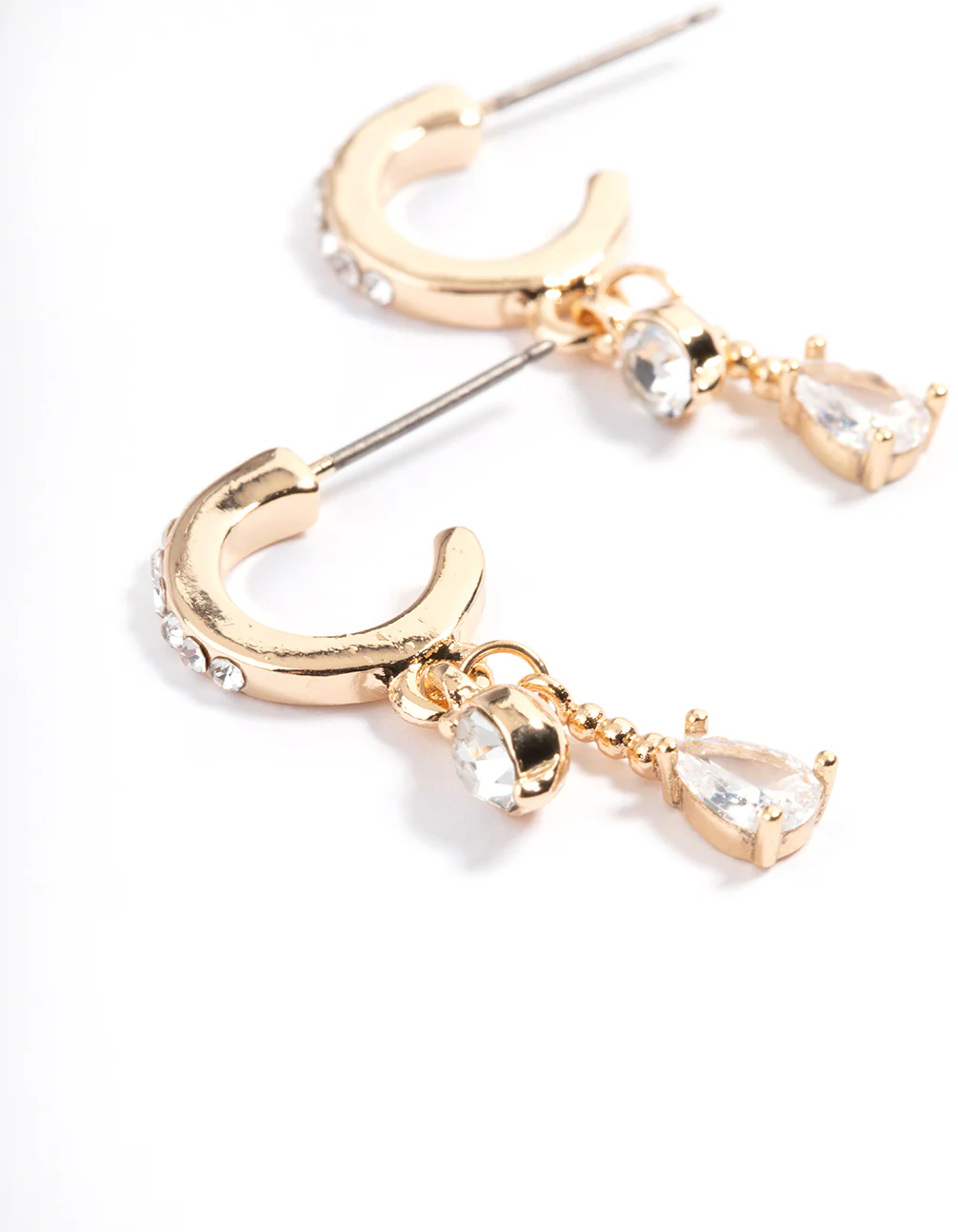 Gold Diamante Two Drop Mini Hoop Earrings - Image 4