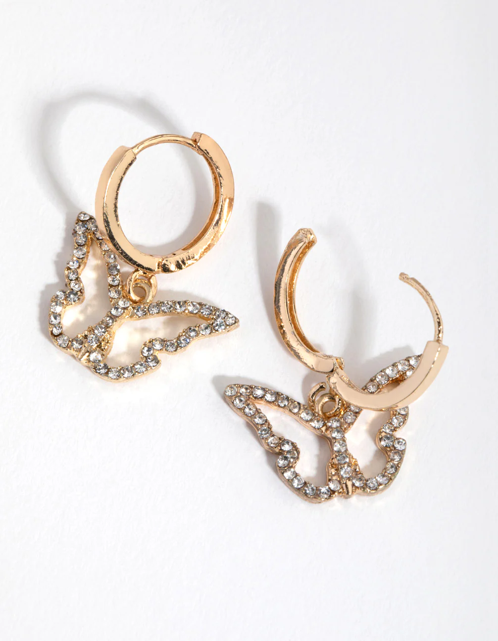 Gold Diamante Butterfly Huggie Earrings - Image 2