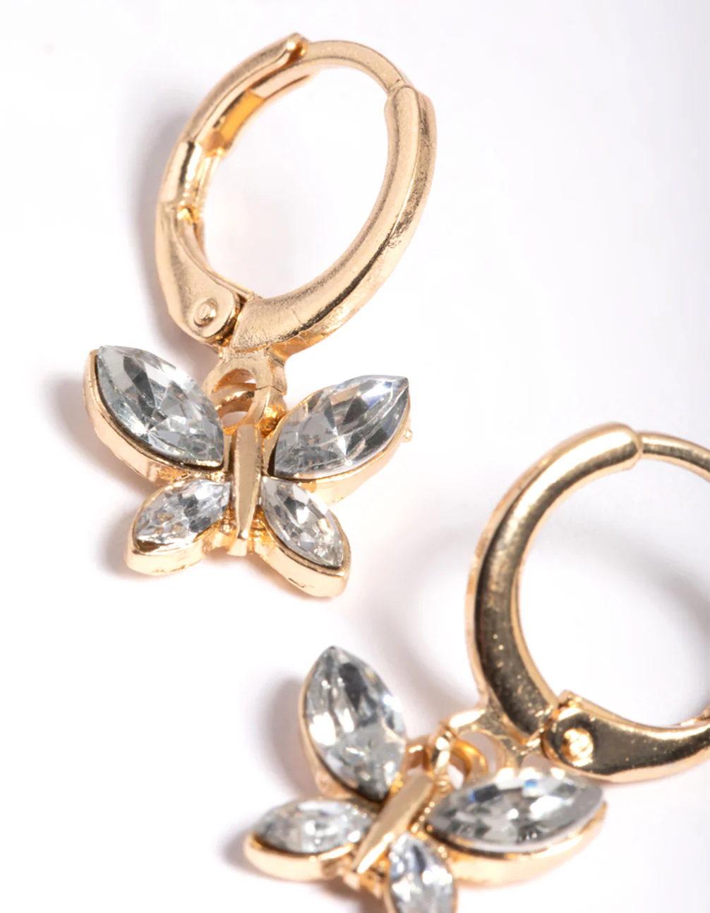 Gold Diamante Butterfly Charm Huggie Earrings - Image 3