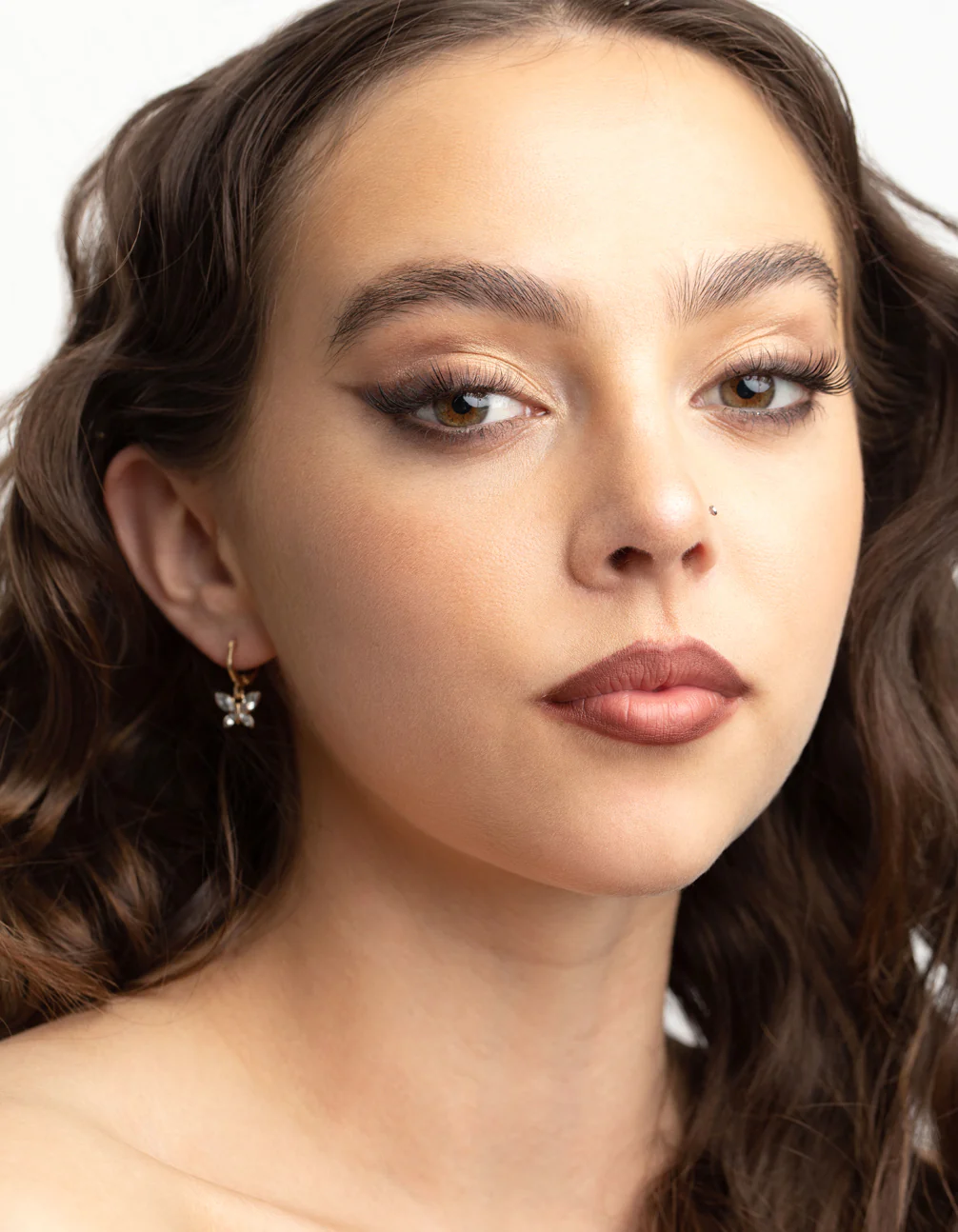 Gold Diamante Butterfly Charm Huggie Earrings - Image 5