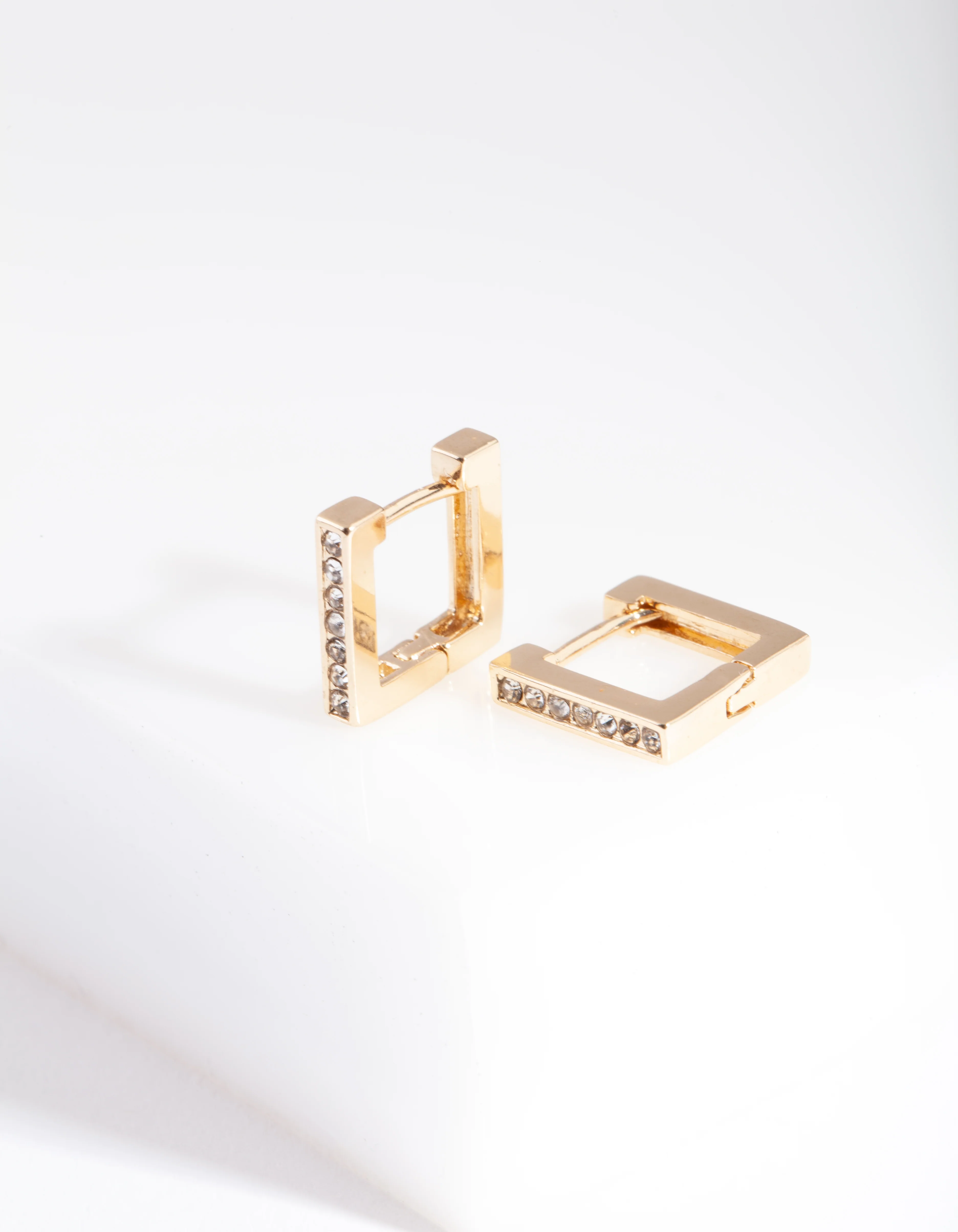 Gold Square Diamante Huggie Earrings - Image 5