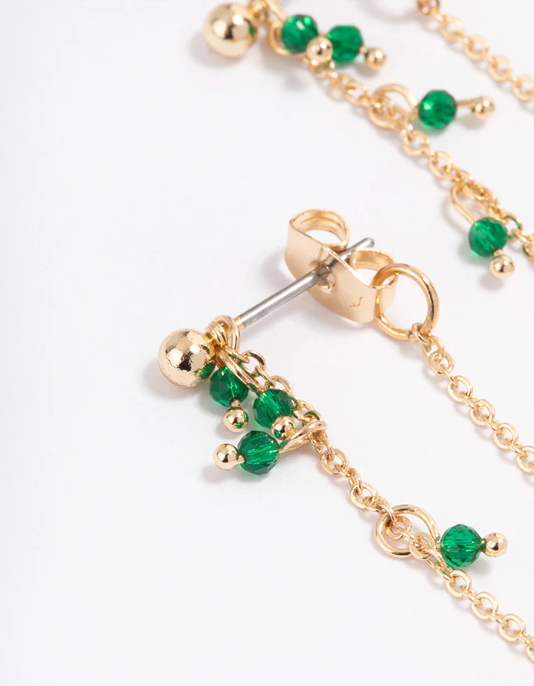 Green Dainty Beaded Sandwich Drop Earrings - Image 2