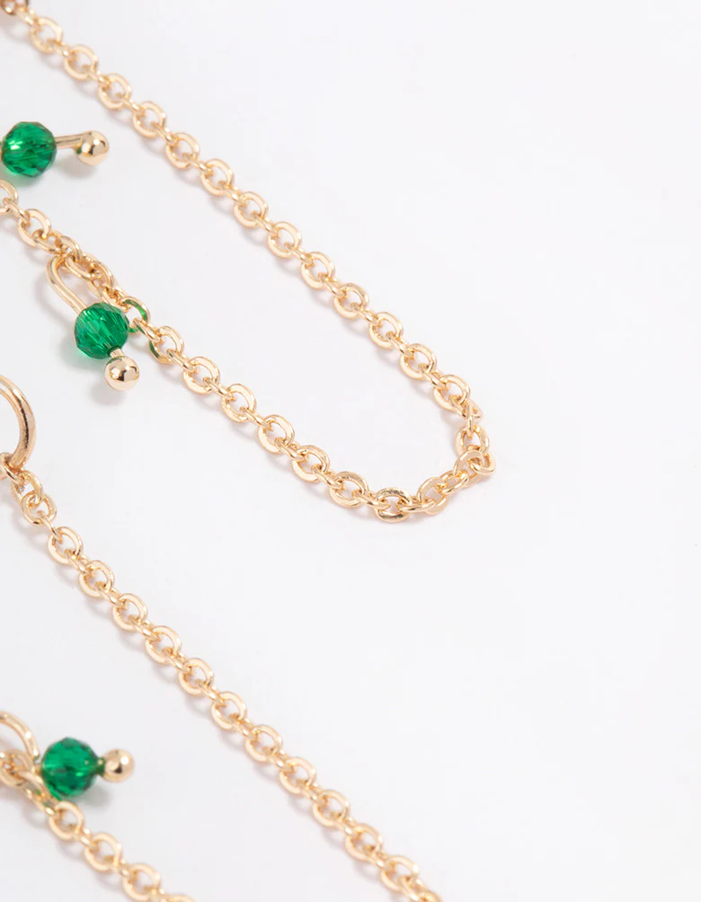 Green Dainty Beaded Sandwich Drop Earrings - Image 3
