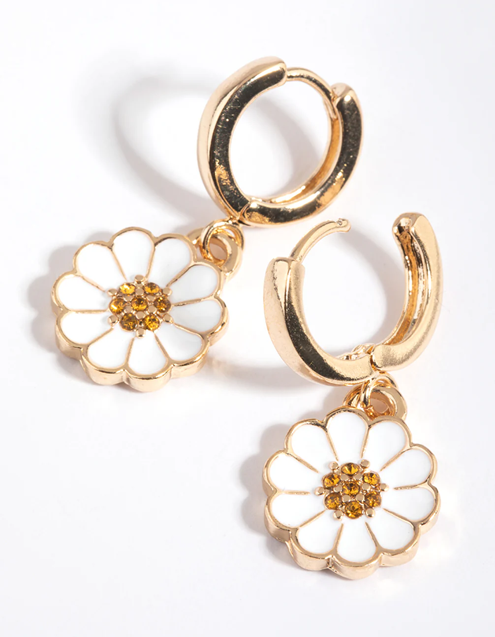 White Daisy Huggie Hoop Earrings - Image 2