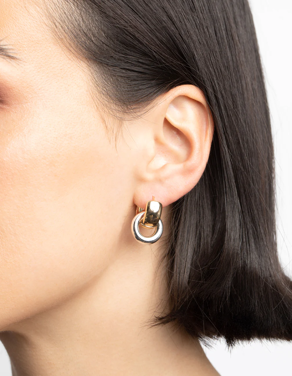 Gold Circular Huggie Hoop Earrings - Image 2
