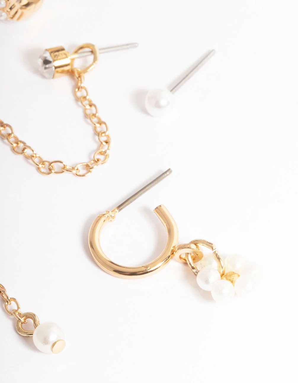 Gold Flower Diamante Pearl Earrings 6-Pack - Image 5