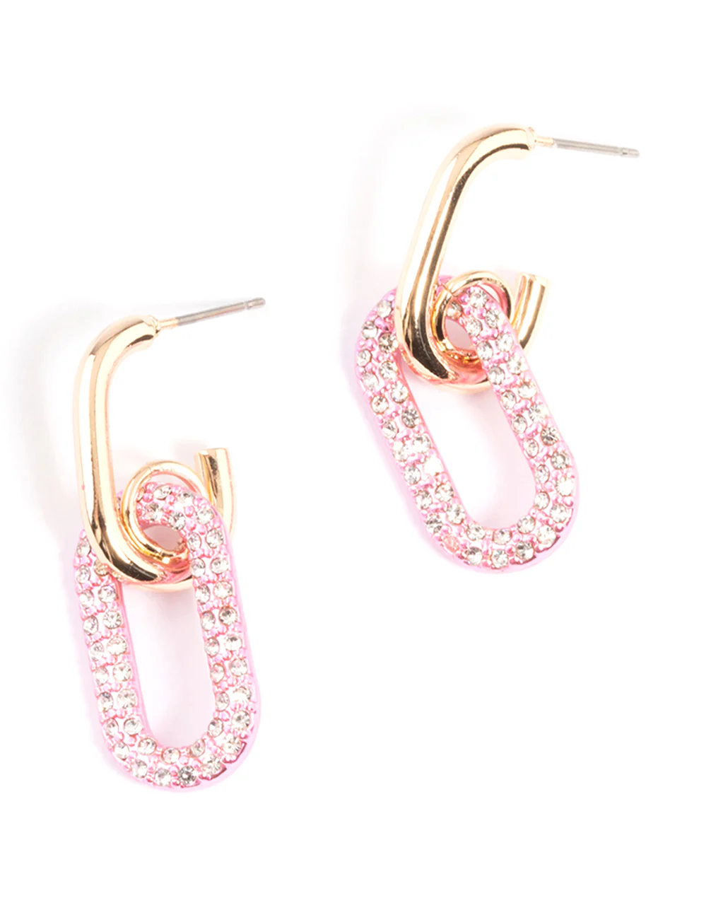 Gold Pink Link Drop Hoop Earrings - Image 5