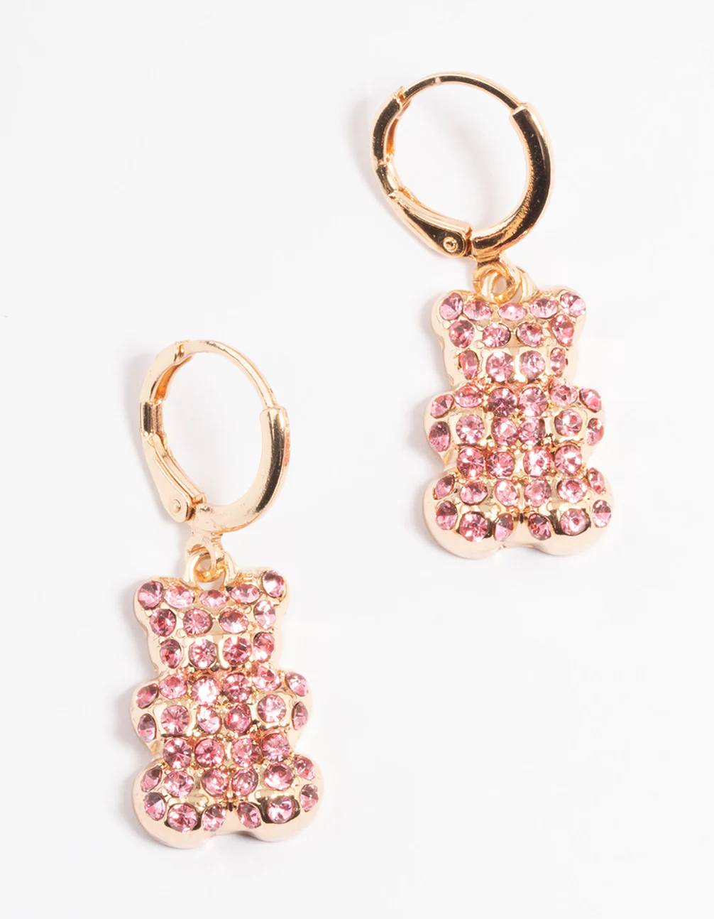 Pink Diamante Teddy Bear Huggie Earrings - Image 5