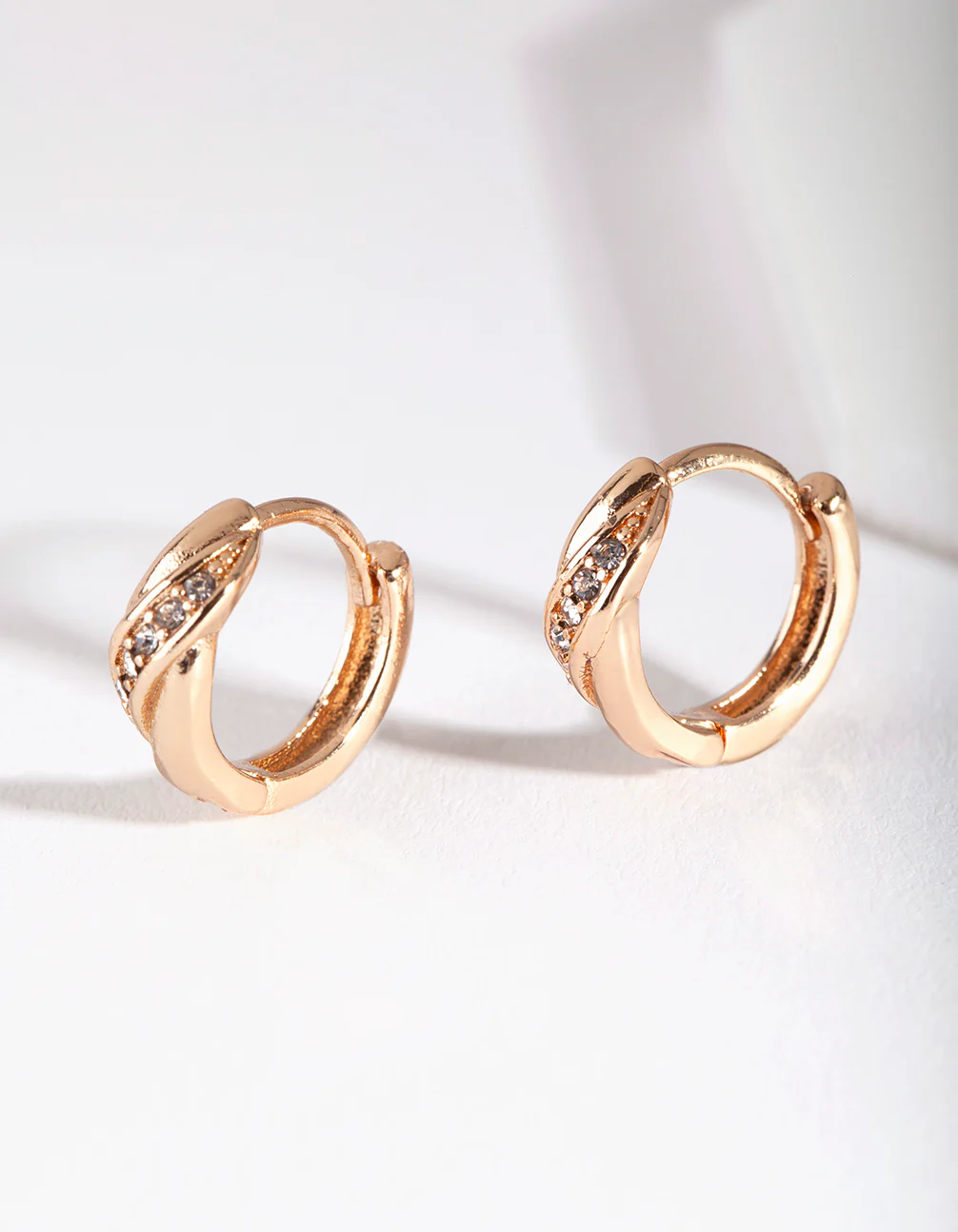 Gold Twisted Diamante Huggie Earrings - Image 2