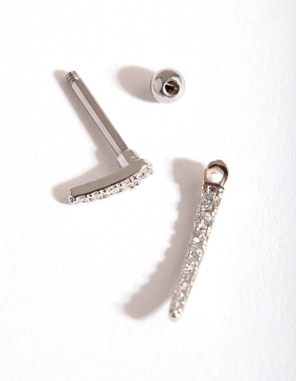 Surgical Steel Cubic Zirconia Tusk Barbell Earrings - Image 2