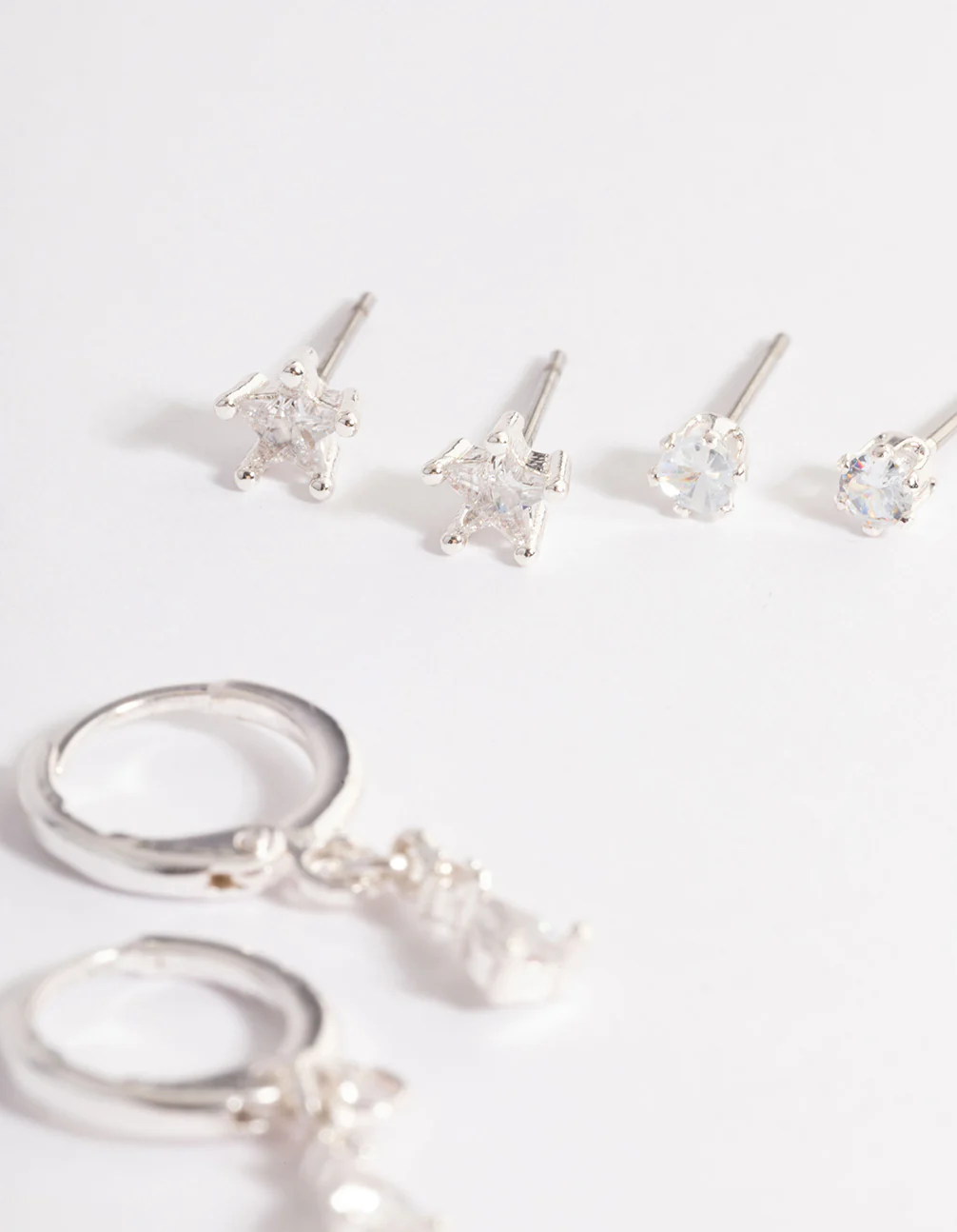 Silver Cubic Zirconia Star & Drop Earrings Pack - Image 3