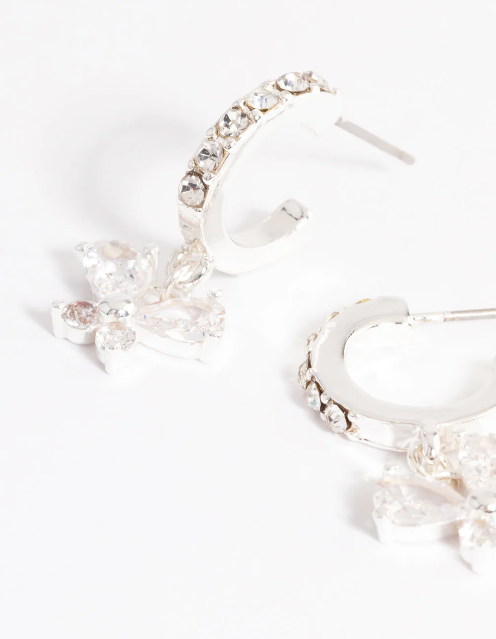 Silver Diamante Butterfly Hoop Earrings - Image 2