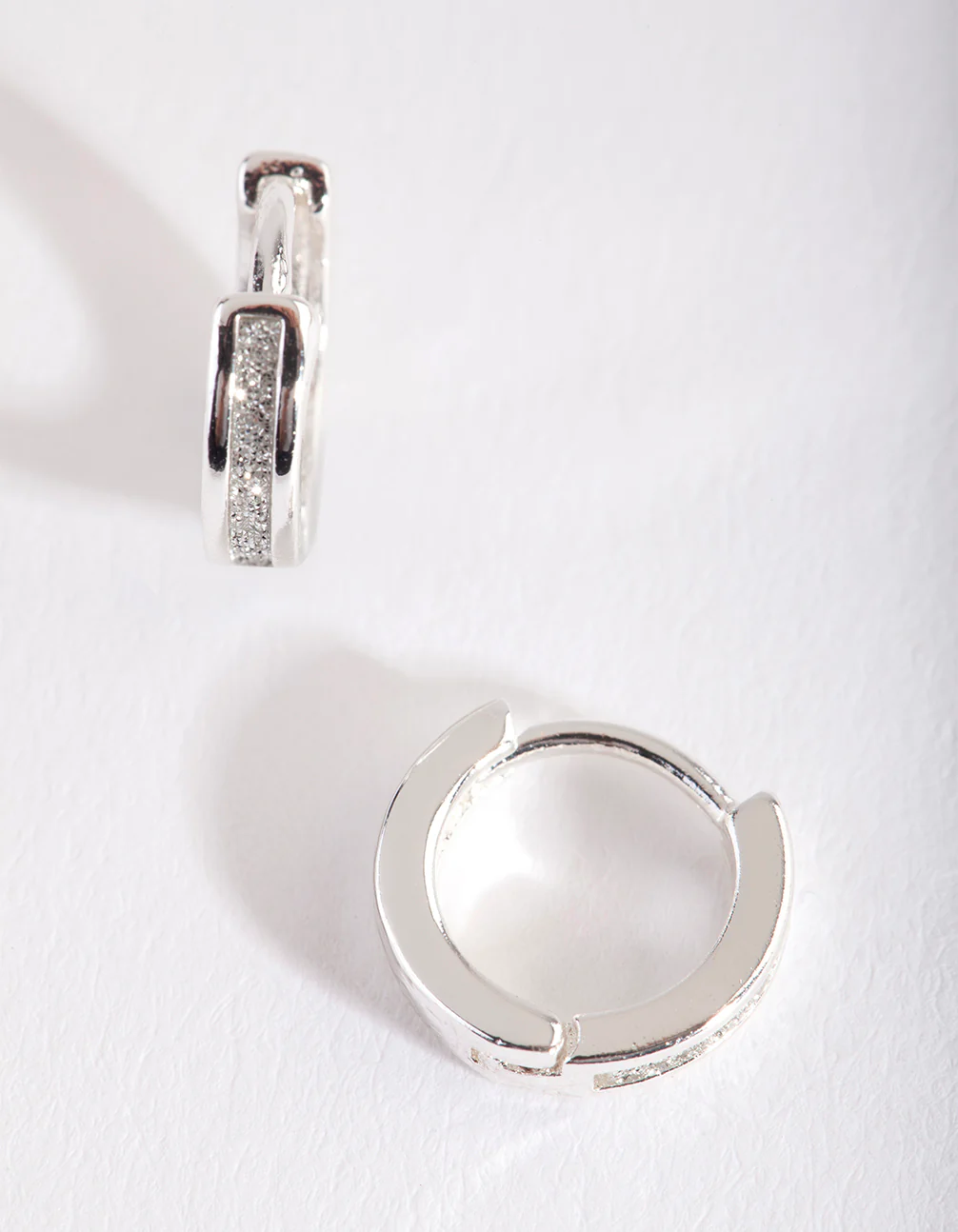 Silver Glitter Huggie Earrings - Image 4