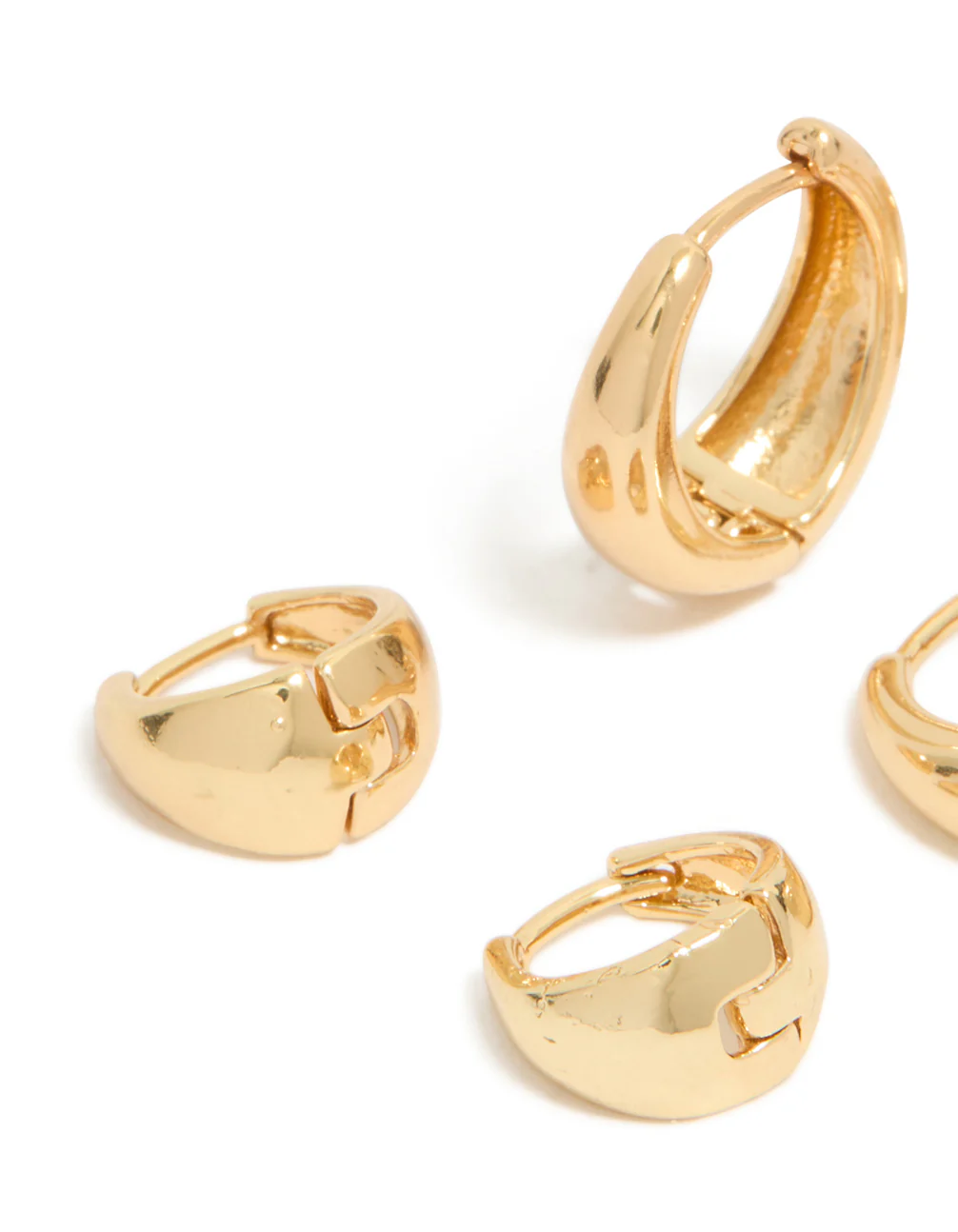 Classic Gold Plated Brass Chunky Hoop Earrings 3-Pack - Image 2
