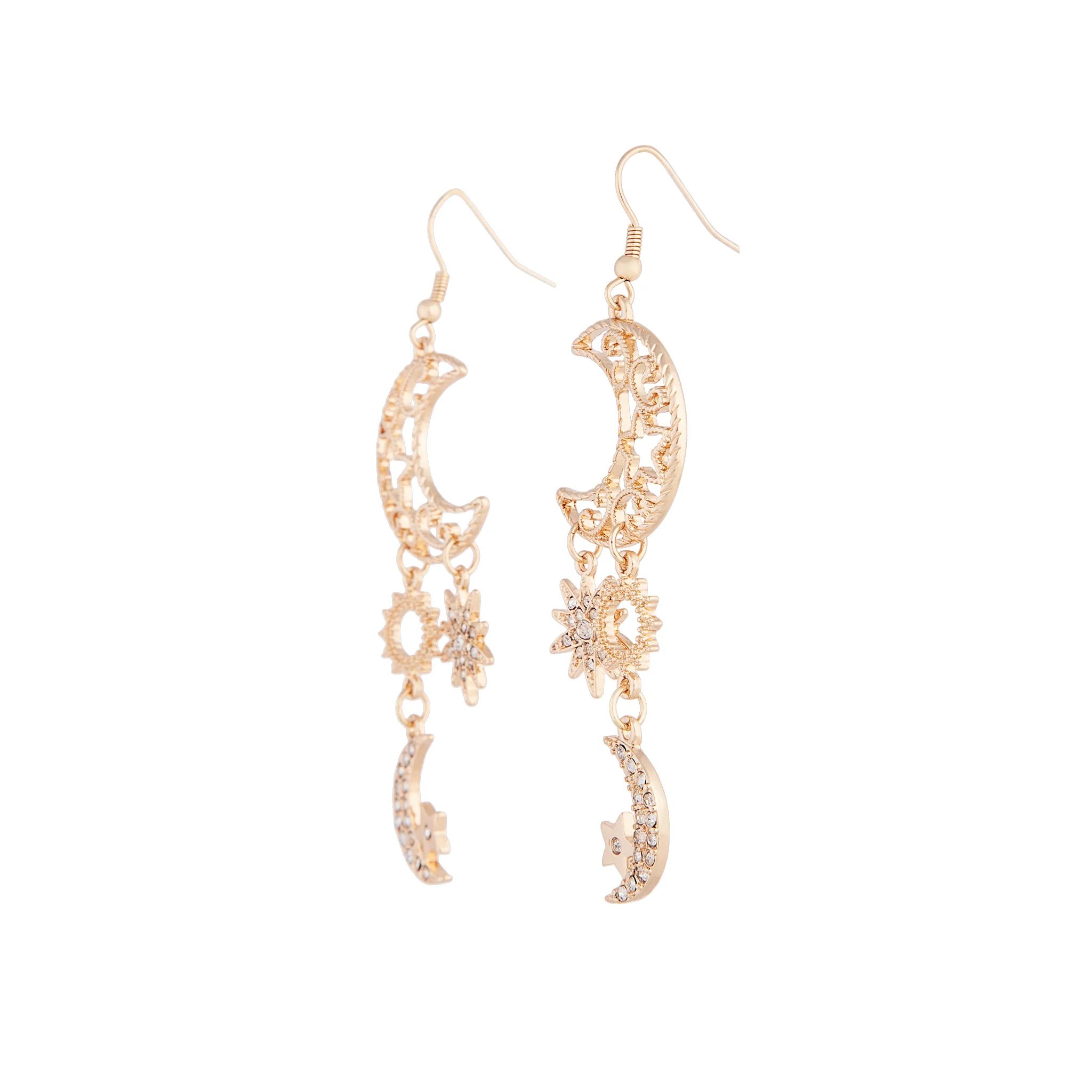 Gold Filigree Moon Earrings - Image 2