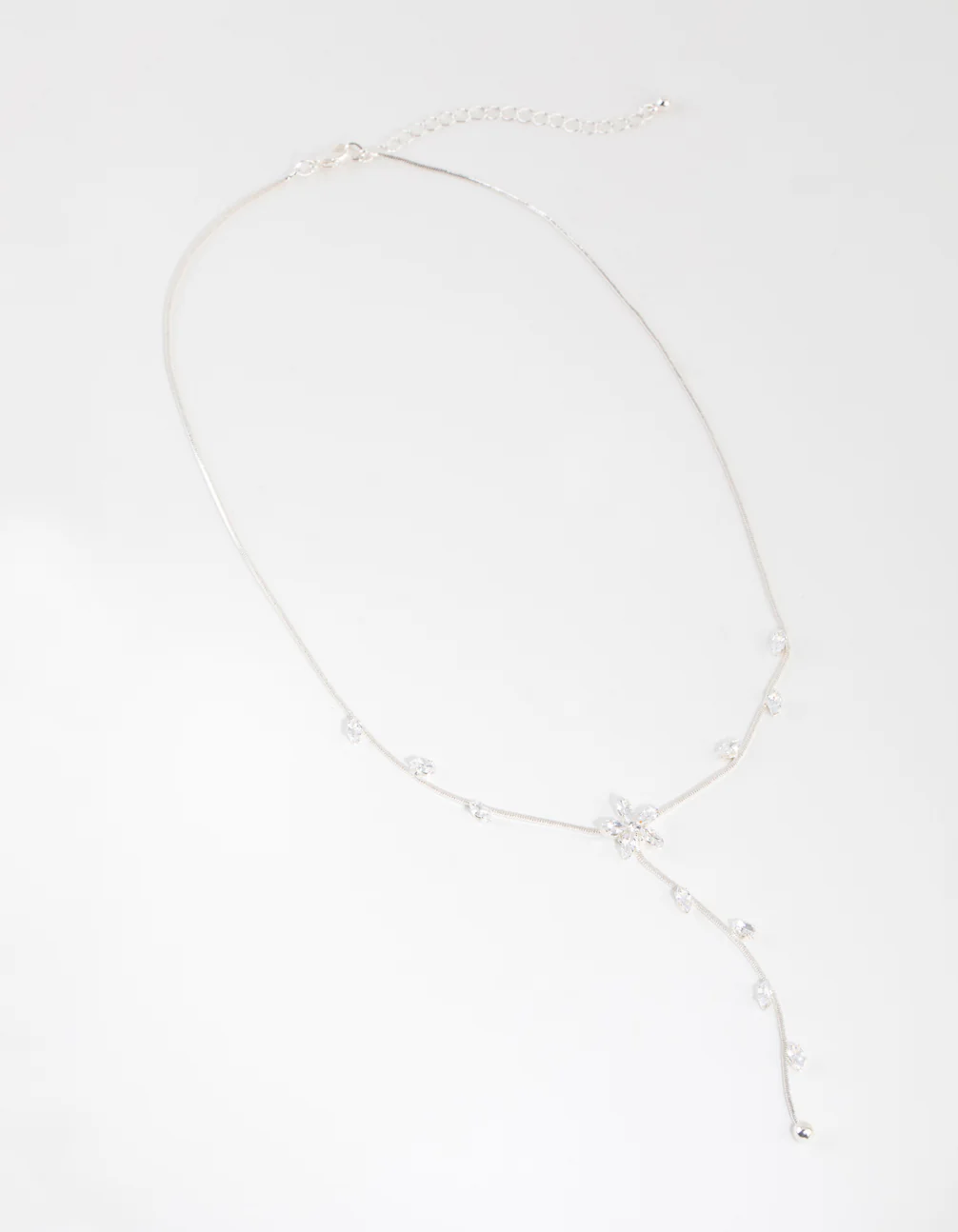 Silver Cubic Zirconia Flower Vine Y Necklace - Image 2
