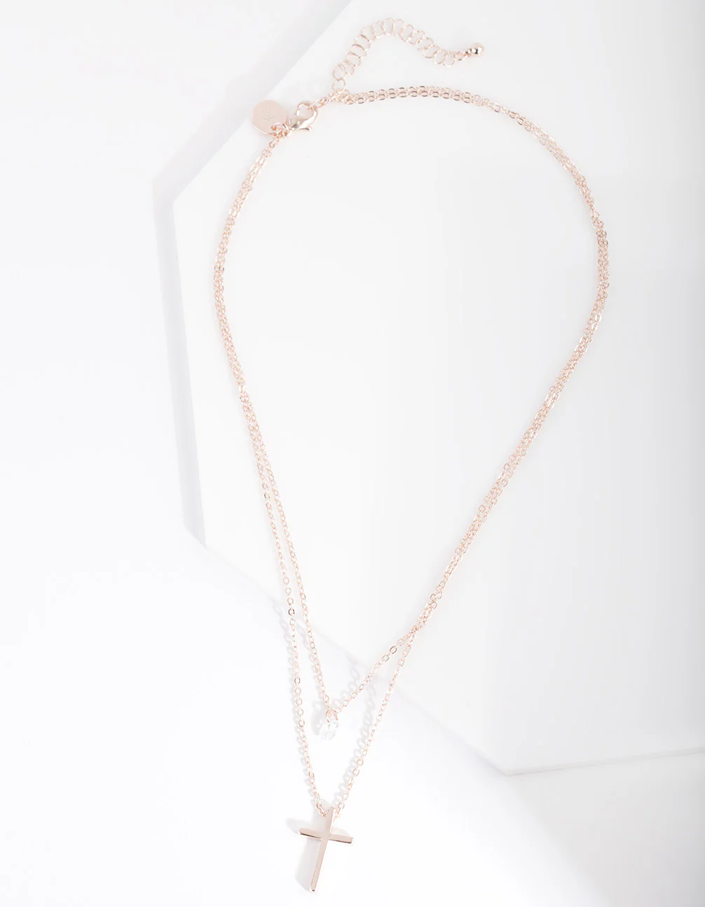 Rose Gold Cubic Zirconia Multirow Cross Necklace - Image 2