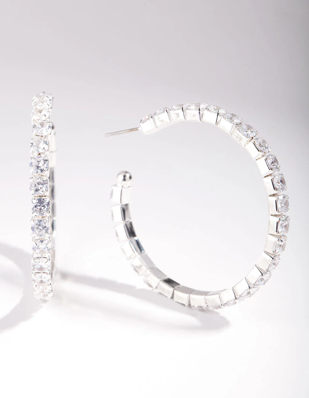 Silver Cubic Zirconia Multi Stone Hoop Earrings - Image 2