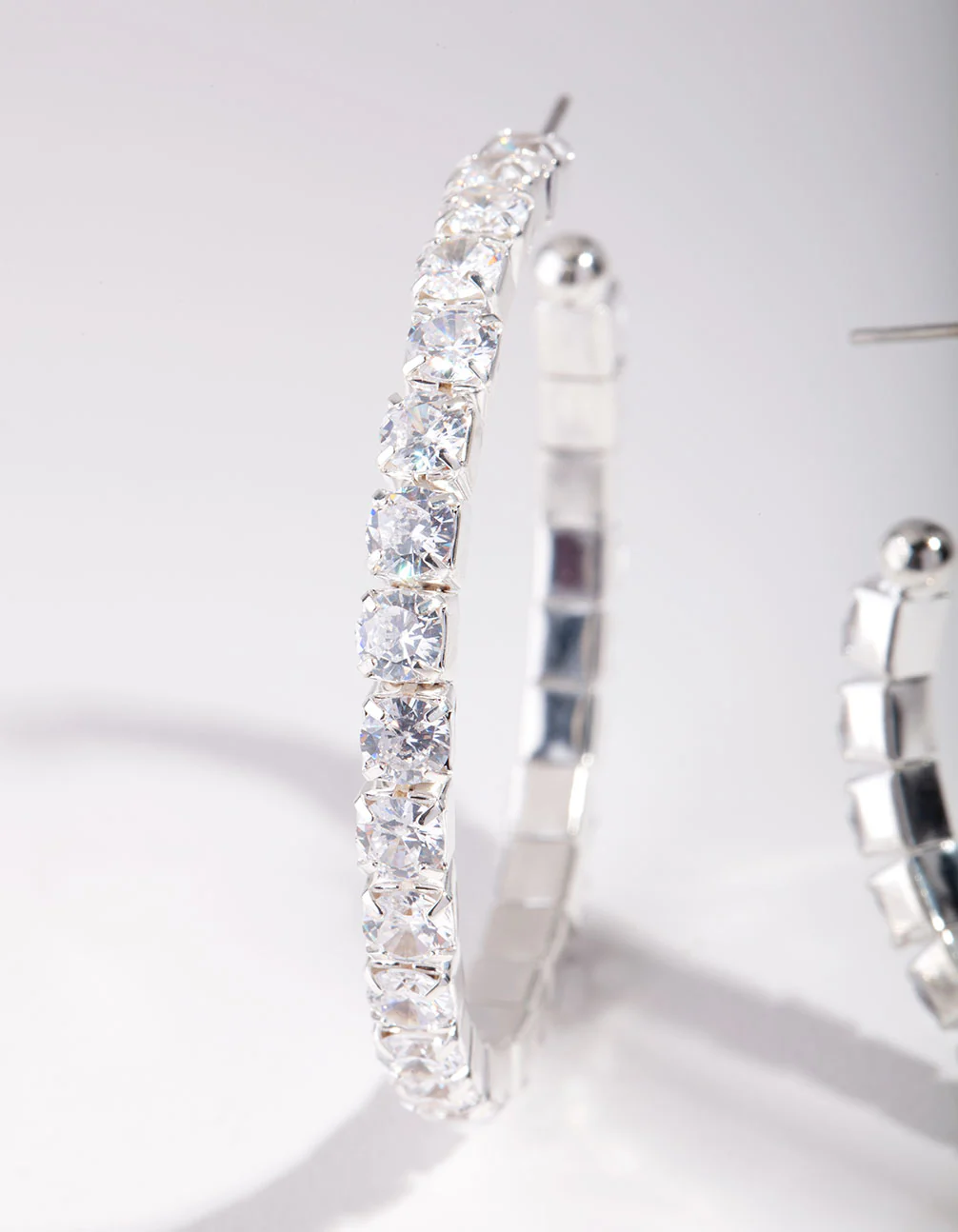 Silver Cubic Zirconia Multi Stone Hoop Earrings - Image 3