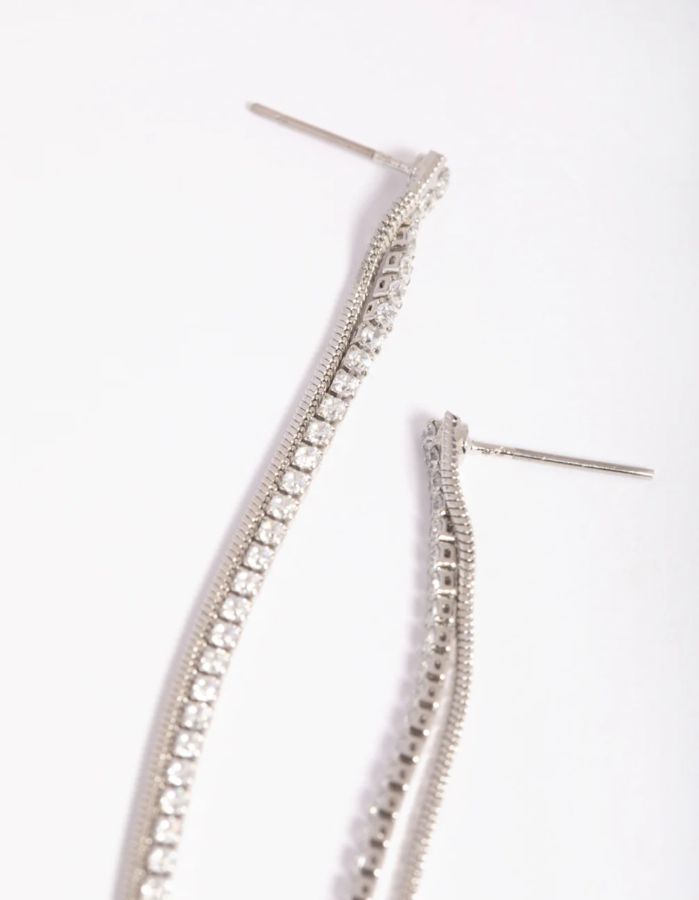 Silver Cubic Zirconia Chain Drop Earrings - Image 7