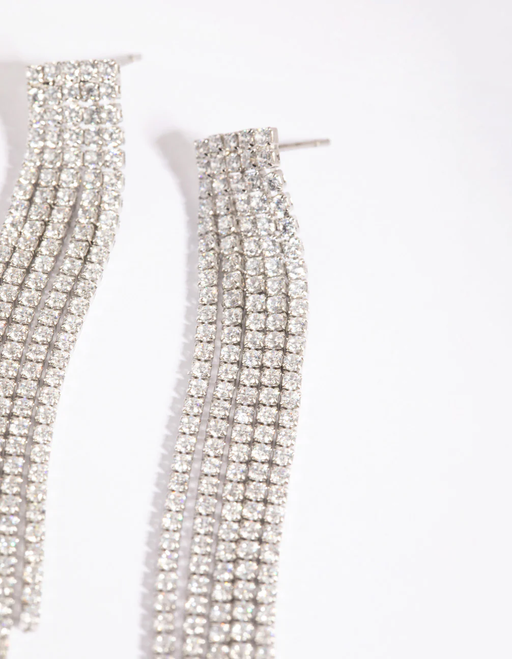 Silver Cubic Zirconia Cup Chain Fringe Drop Earrings - Image 3