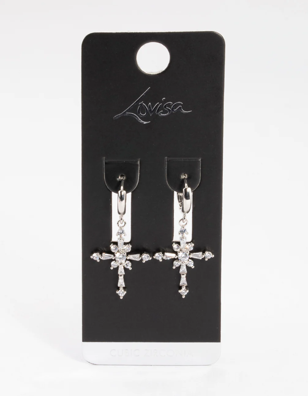Silver Cubic Zirconia Decorated Cross Drop Earrings - Image 4