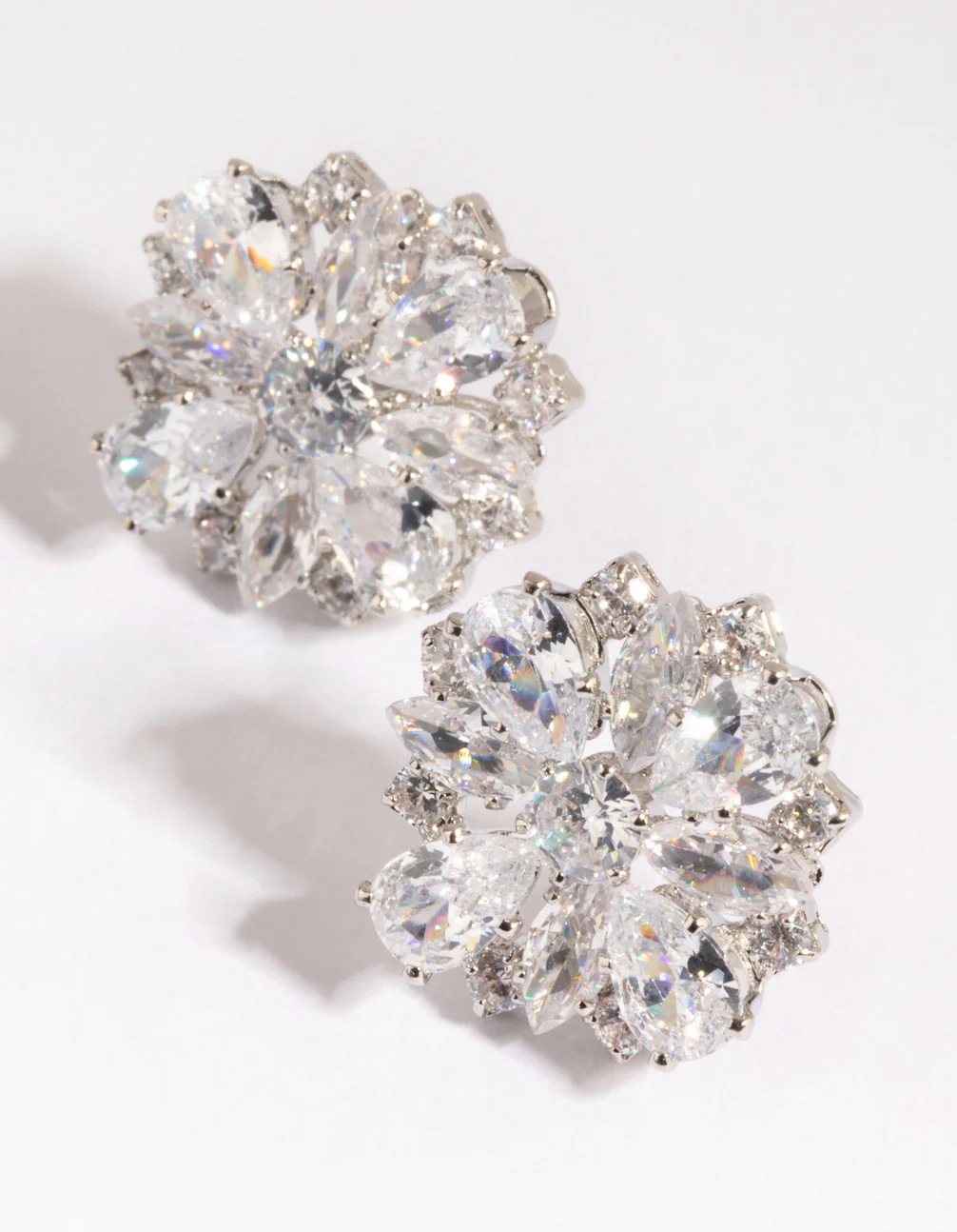 Silver Cubic Zirconia Flower Stud Earrings - Image 3