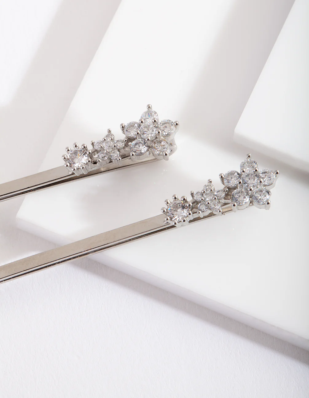 Silver Cubic Zirconia Mini Flower Hair Slide Pack - Image 2