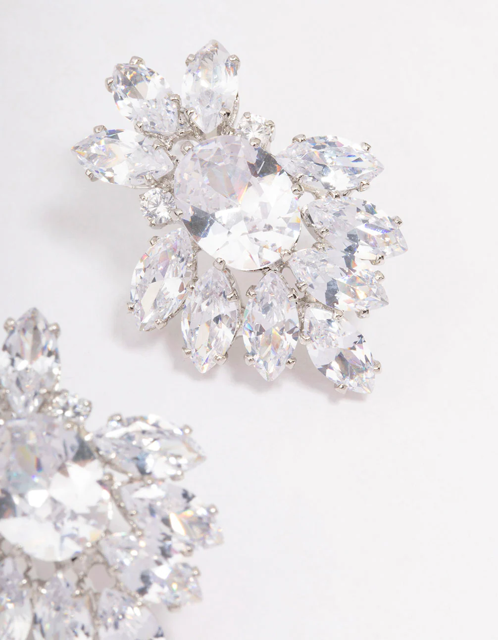 Silver Cubic Zirconia Pear Diamante Stud Earrings - Image 3