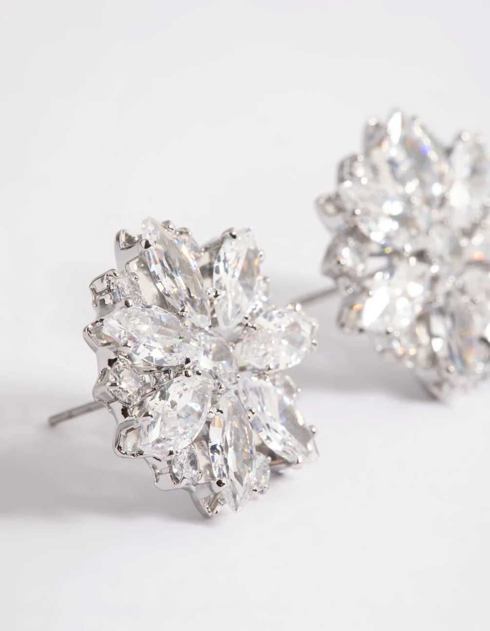 Rhodium Diamante Snowflake Stud Earrings - Image 4