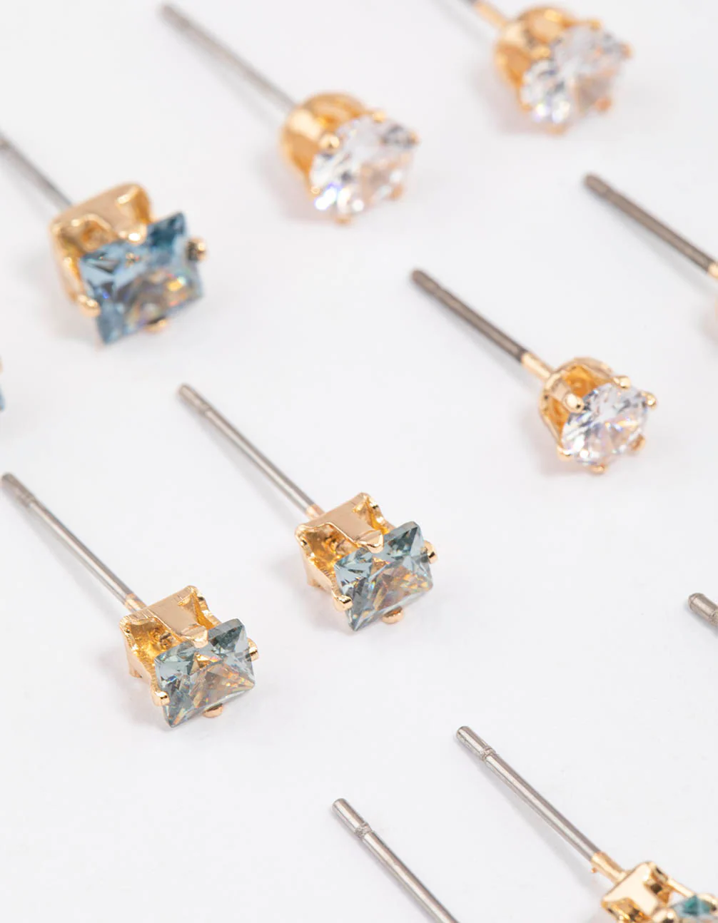 Gold Circle Square Stud Earrings - Image 3