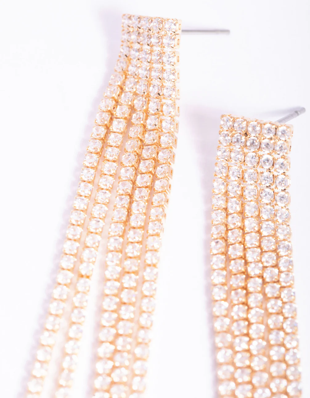 Gold Cubic Zirconia Fringe Drop Earrings - Image 5