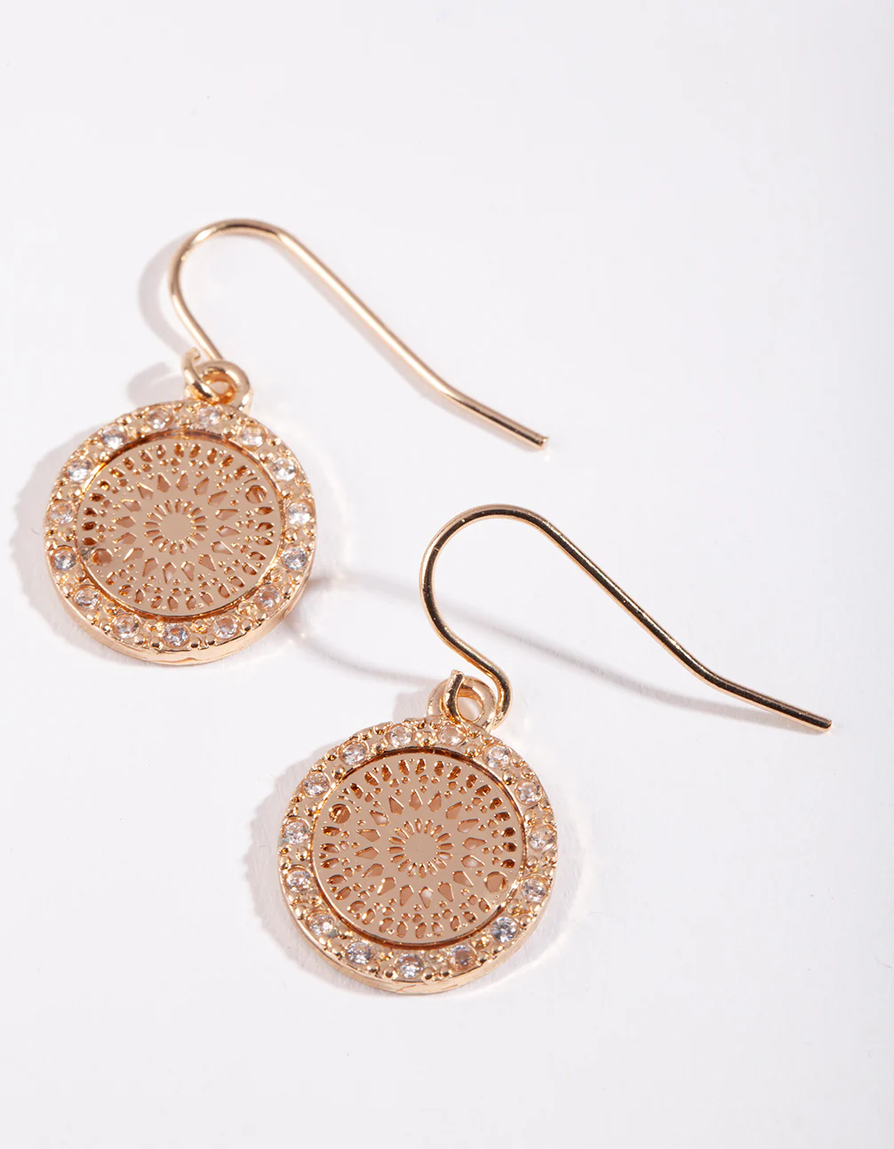 Gold Cubic Zirconia Stamp Earrings