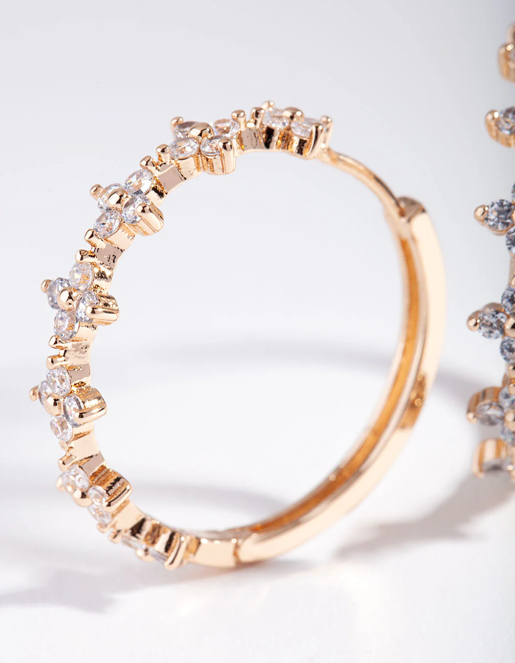 Gold Cubic Zirconia Mini Flower Hoop Earrings - Image 2