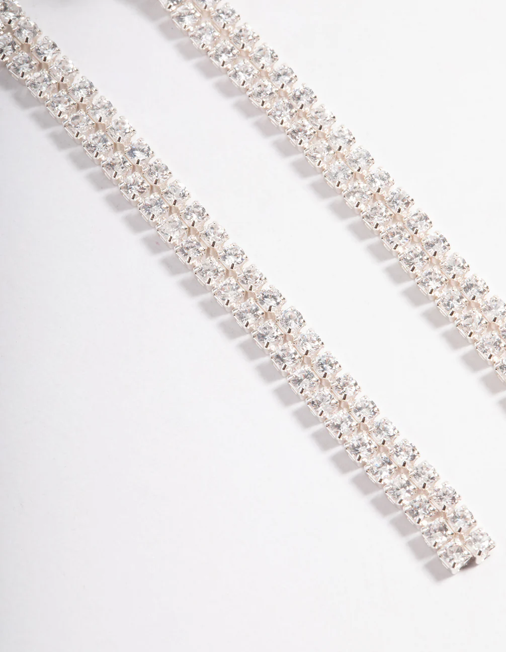 Silver Cubic Zirconia Cup Chain Back & Front Sandwich Earrings - Image 2