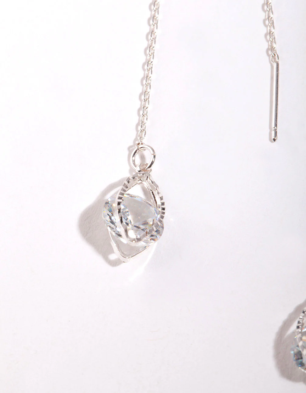 Silver Cubic Zirconia Chain Teardrop Earrings - Image 2