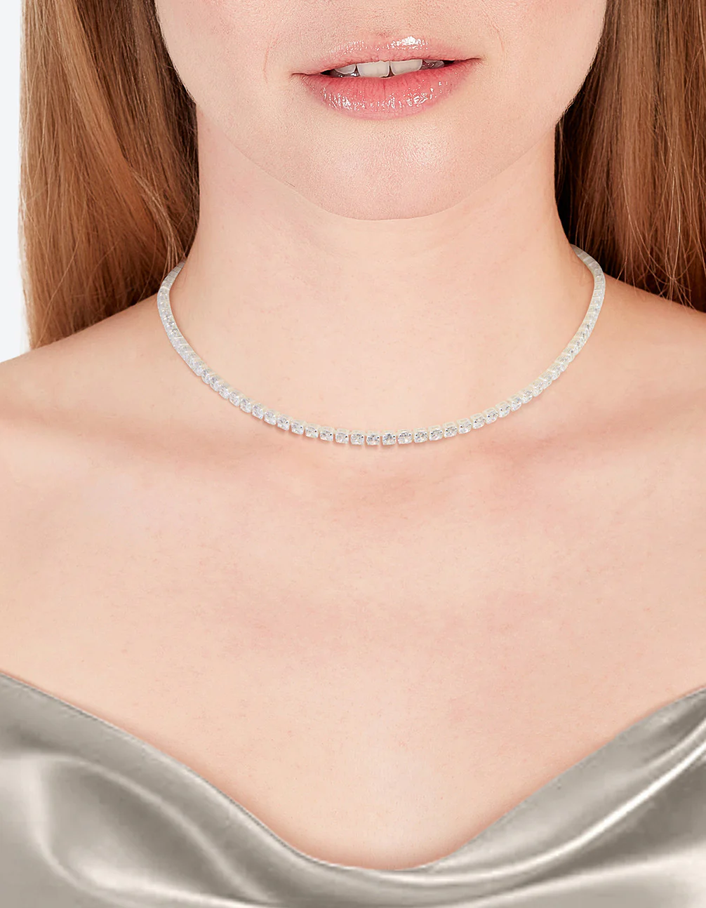 Silver Cubic Zirconia Earrings & Tennis Necklace Set - Image 2