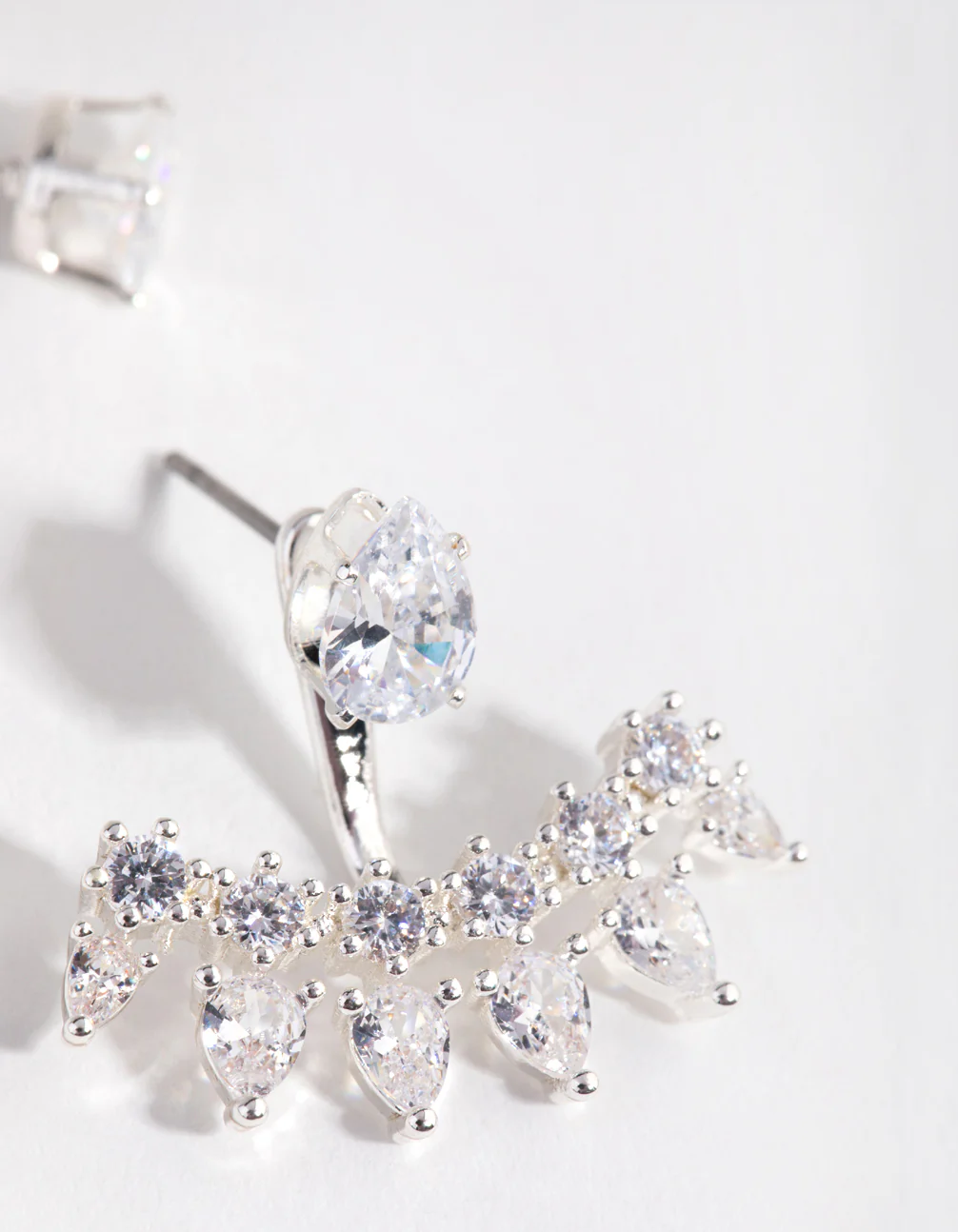 Silver Cubic Zirconia Pear Stone Jacket Earrings - Image 3