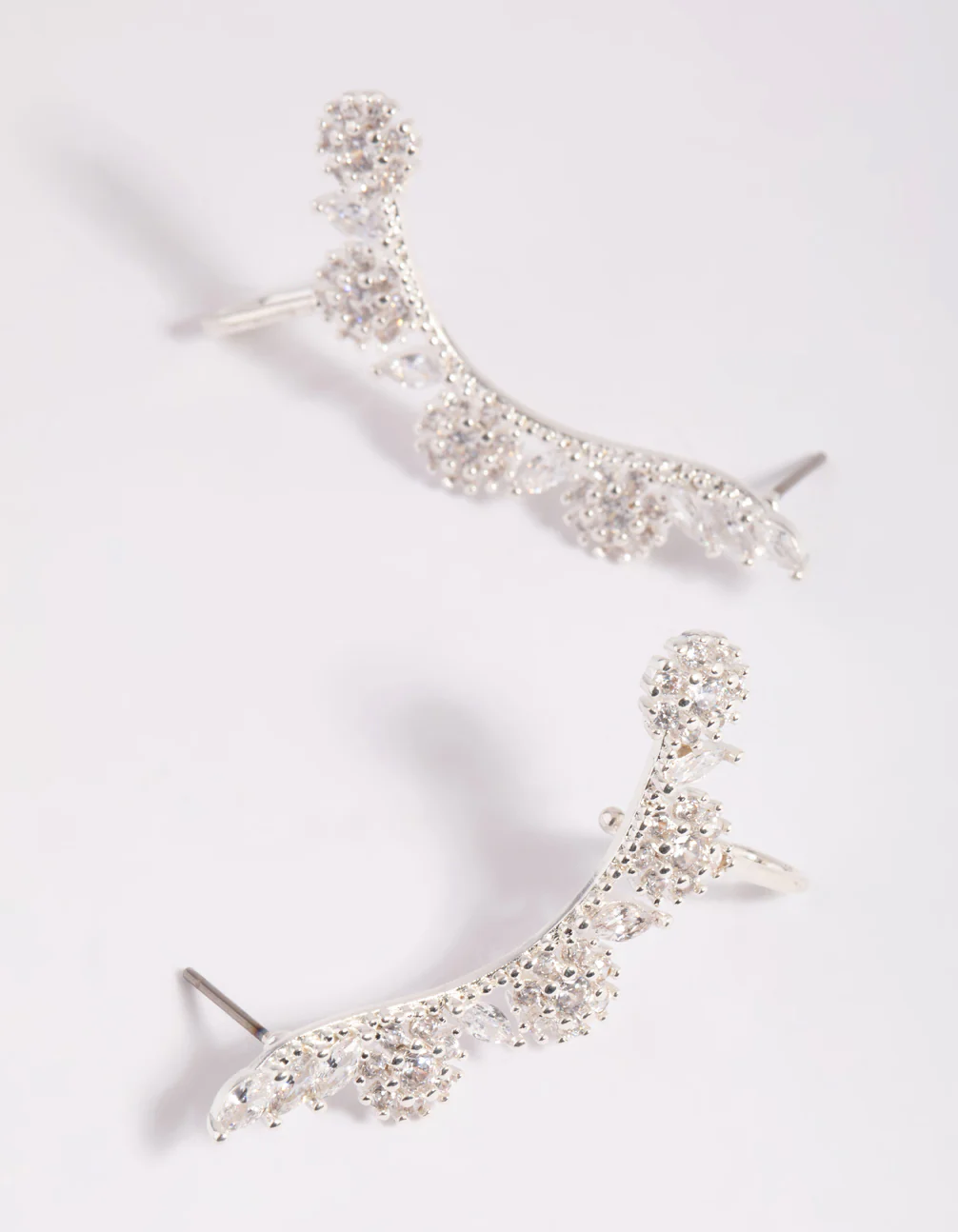 Silver Cubic Zirconia Rose Cuff Earrings - Image 3