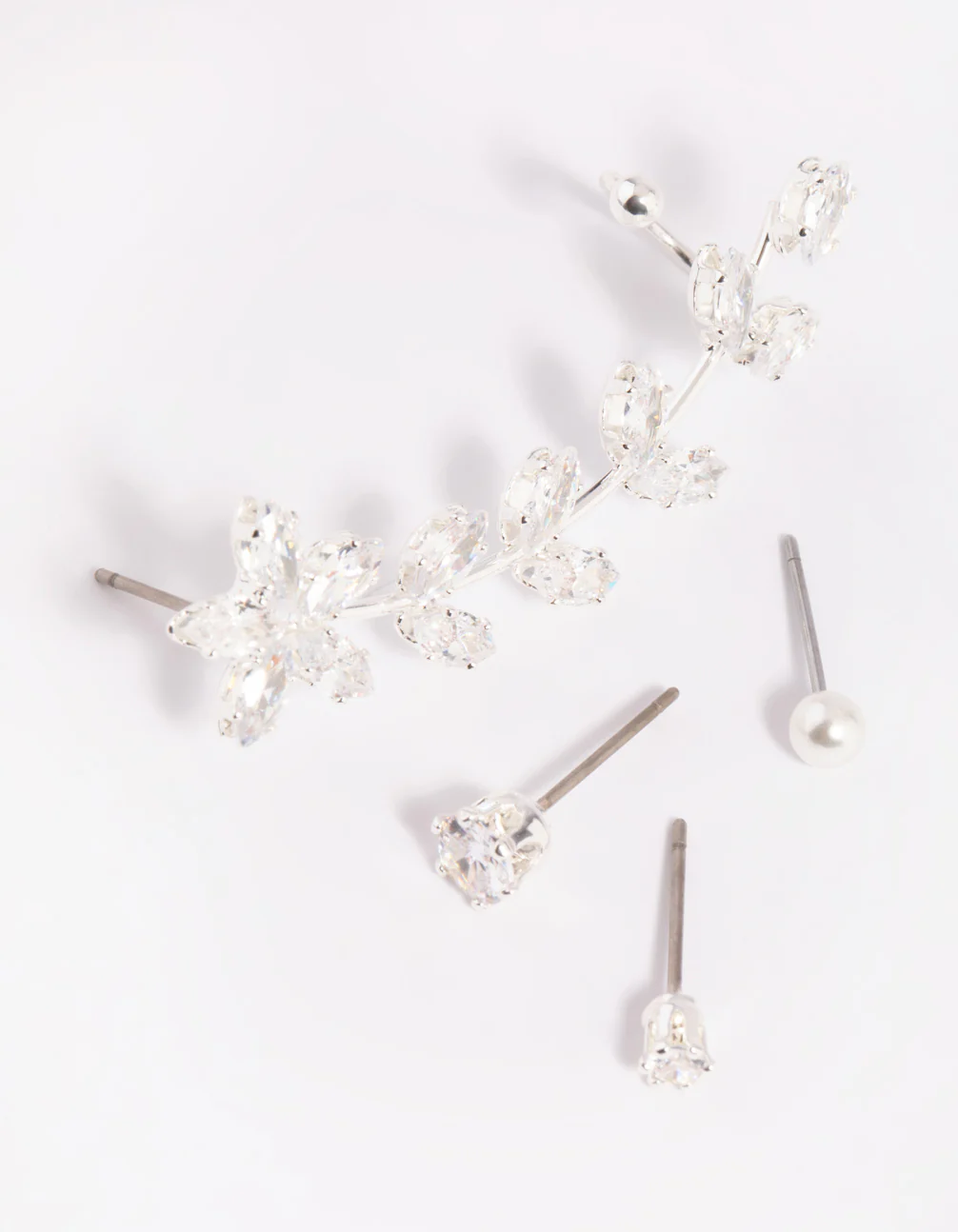 Silver Cubic Zirconia Vine Cuff Earring 4-Pack